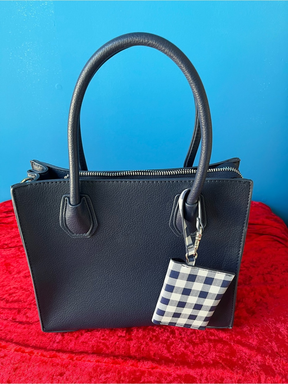 Charming Charlie Navy Structured Satchel with Check Card Holder